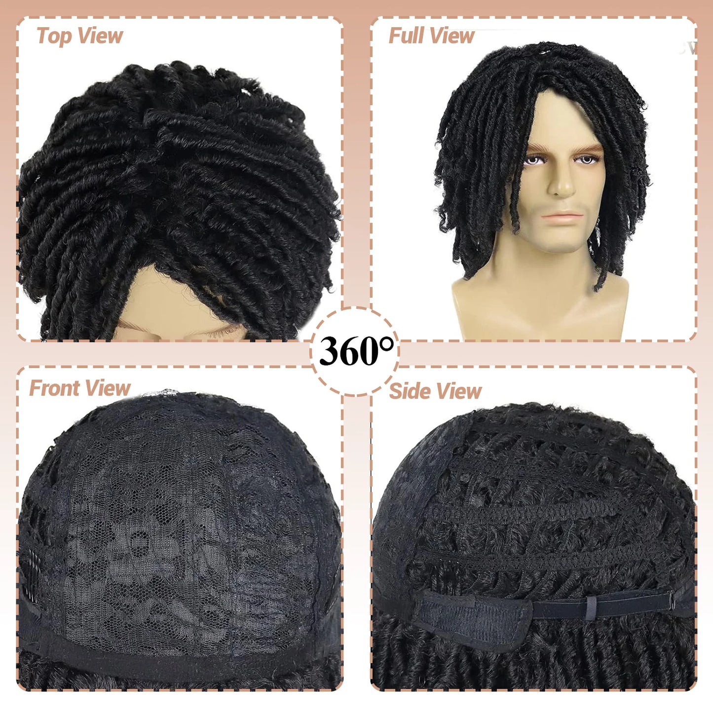 LUKZ Short Dreadlock Synthetic Black Wig