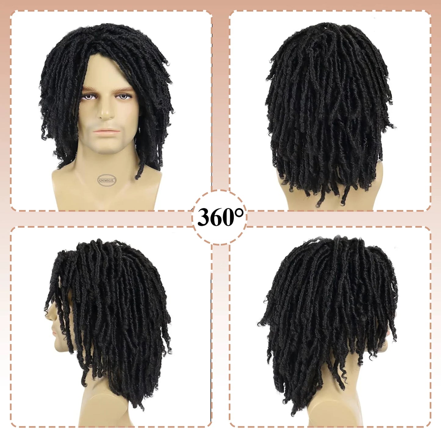 LUKZ Short Dreadlock Synthetic Black Wig
