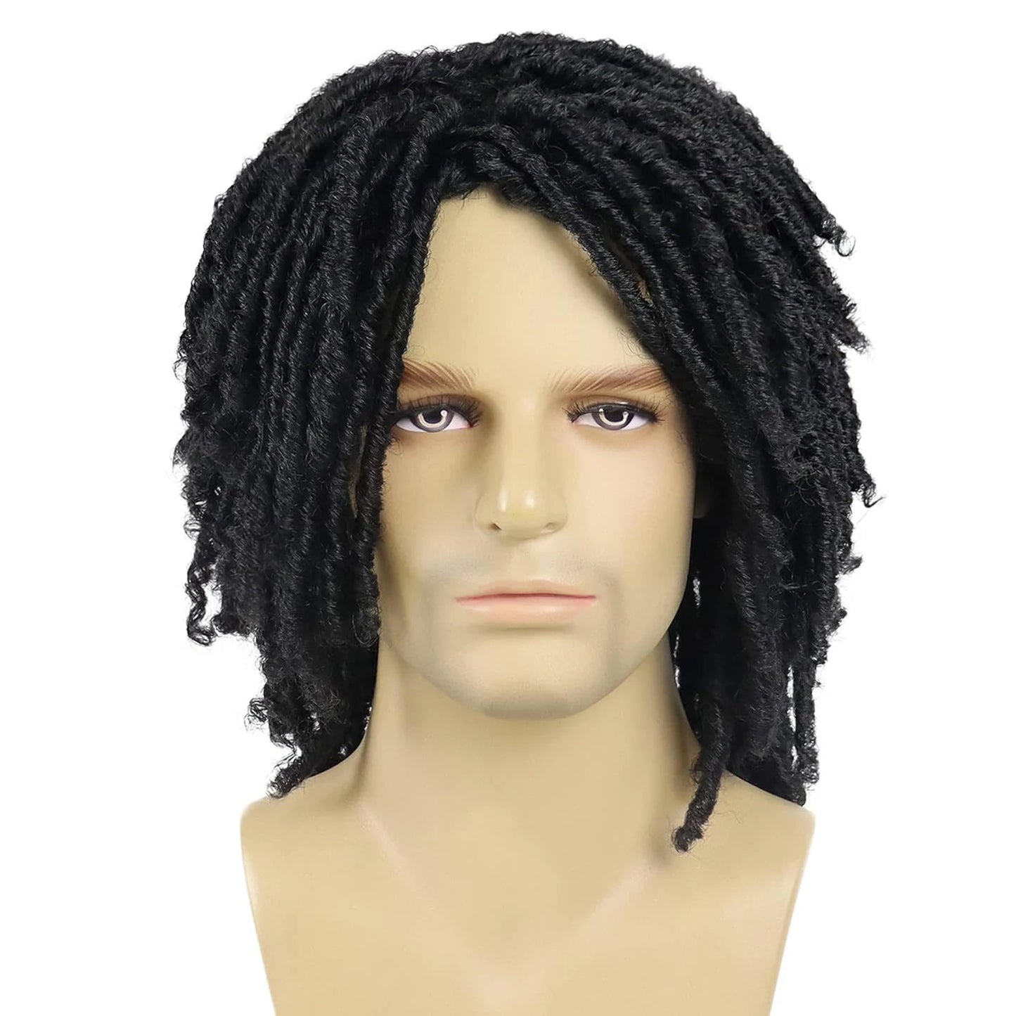 LUKZ Short Dreadlock Synthetic Black Wig