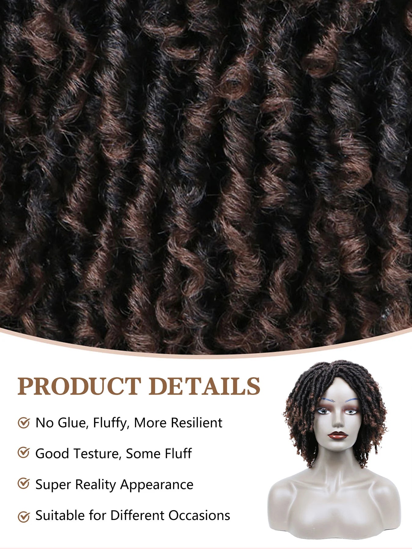 LUKZ Synthetic Short Natural Dark Brown Dreadlock Wig