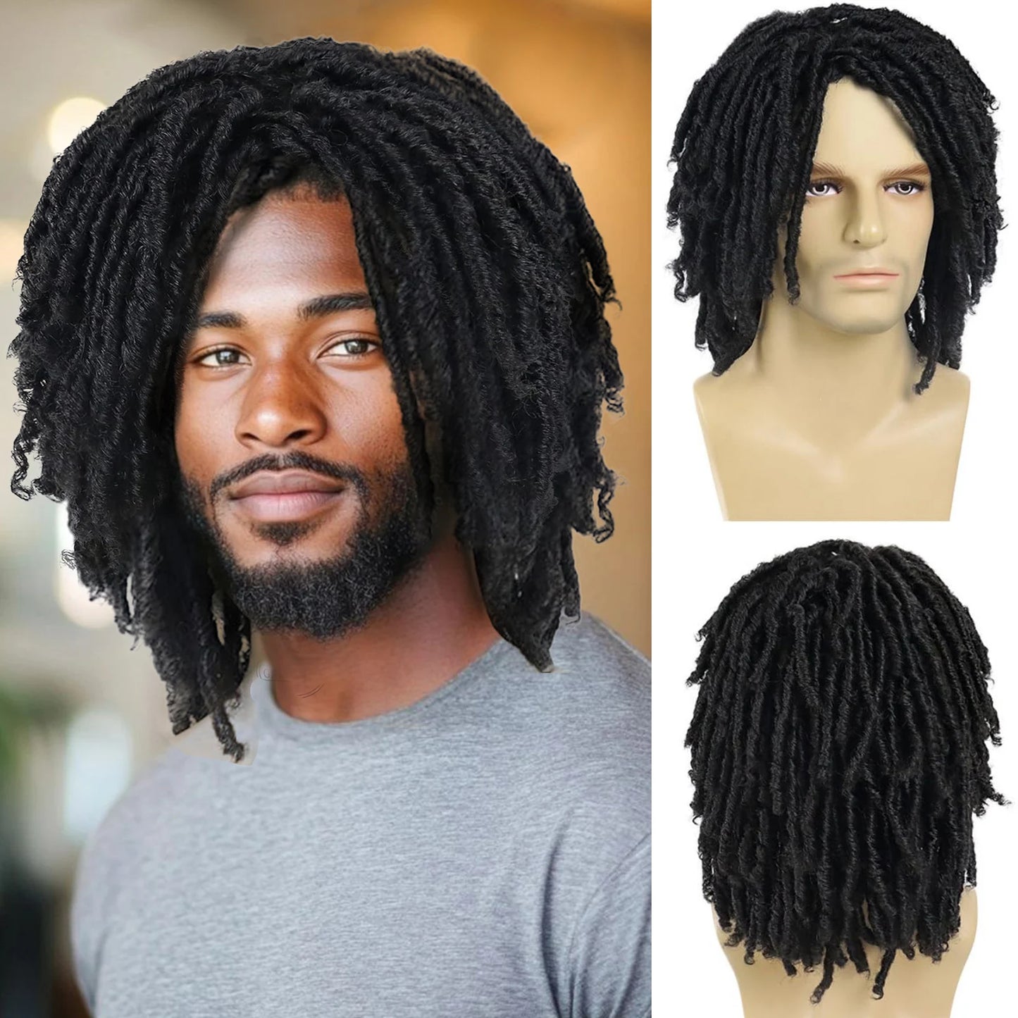 LUKZ Short Dreadlock Synthetic Black Wig