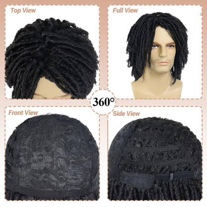 LUKZ Short Dreadlock Synthetic Black Wig