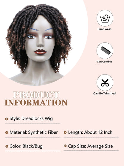 LUKZ Synthetic Short Natural Dark Brown Dreadlock Wig