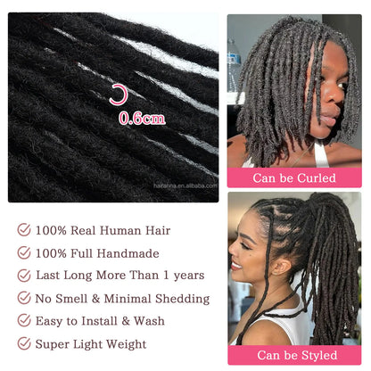 0.6cm Thickness 20strands/pack Human Hair Dreadlocks Hair Extensions Men/Women