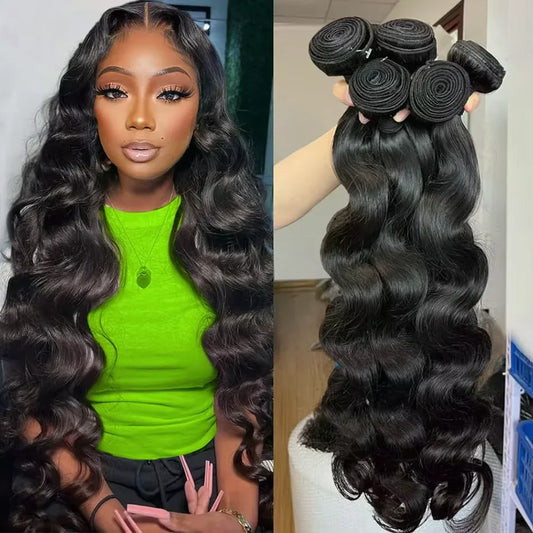 Body Wave Brazilian Weave 100% Remy Human Hair Bundles Natural Black