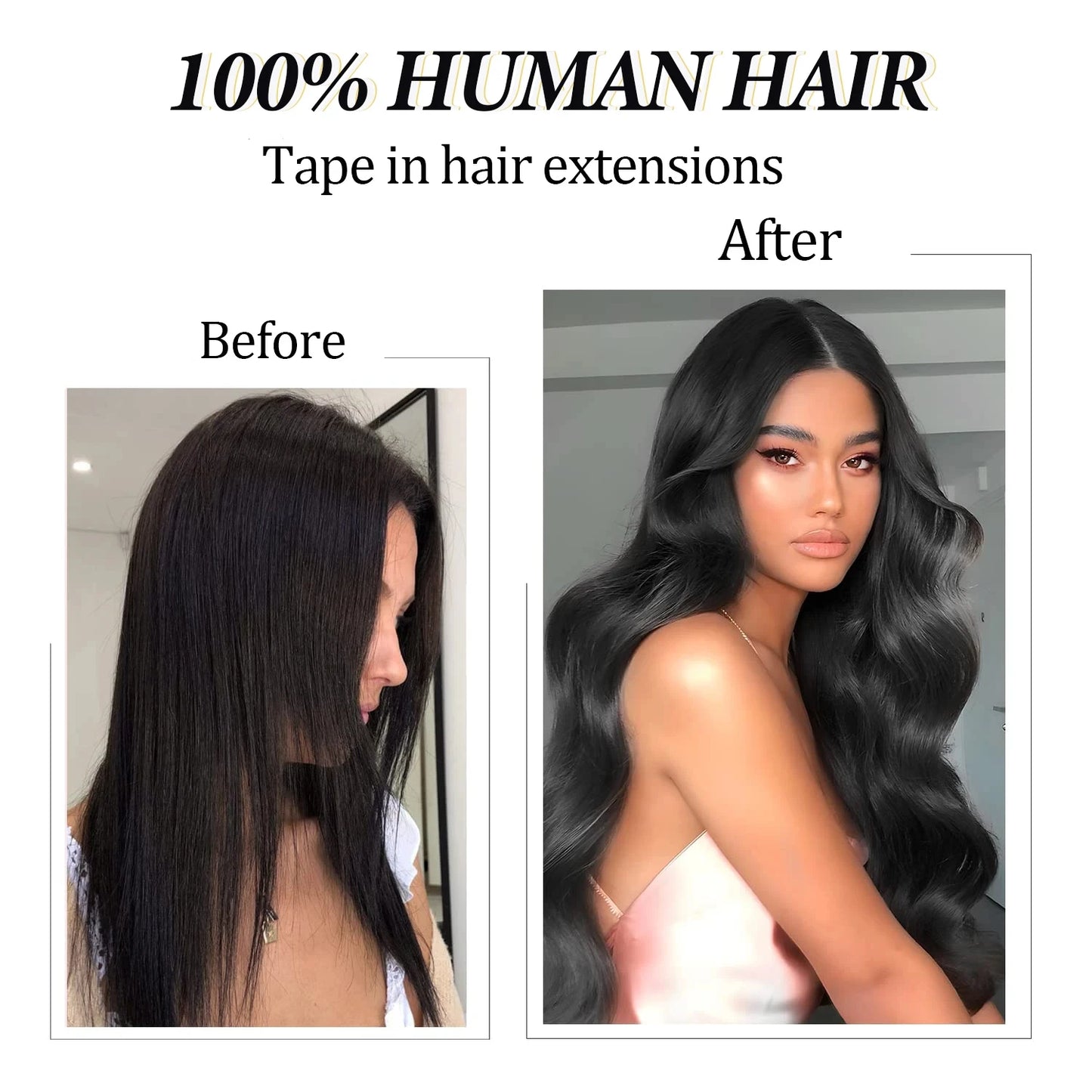 20pcs Body Wave Tape In Remy Skin Weft Invisible Human Hair Extensions #1B