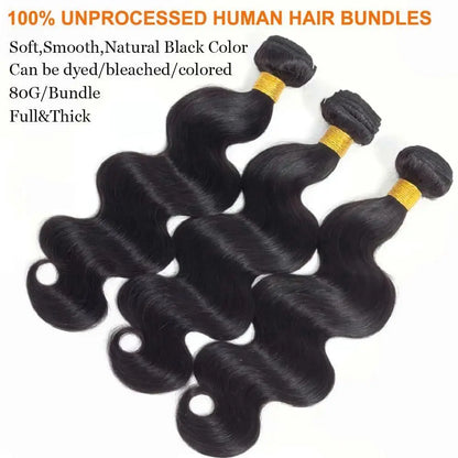 Body Wave Brazilian Weave 100% Remy Human Hair Bundles Natural Black