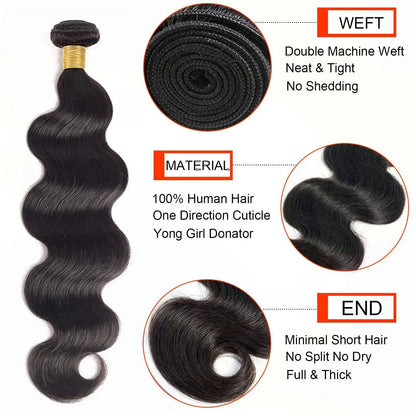 Body Wave Brazilian Weave 100% Remy Human Hair Bundles Natural Black