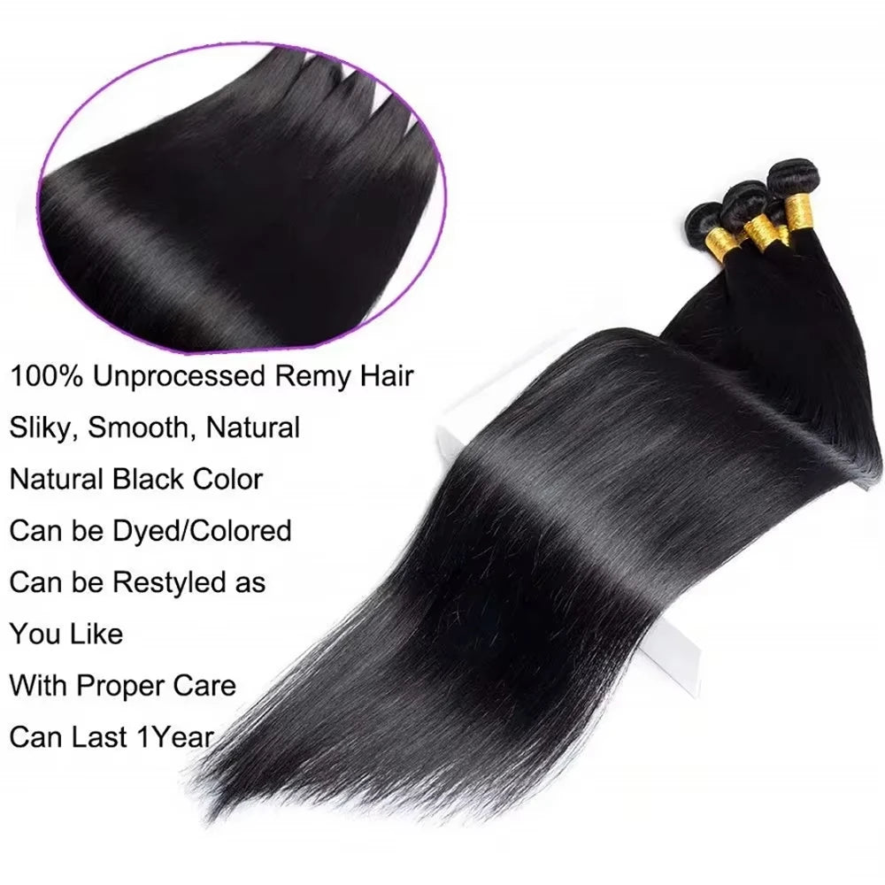 Brazilian Bundles Raw 100%Human Hair Bone Straight Hair Extensions 16-32 Inch Bundles Double Weft Hair Weave