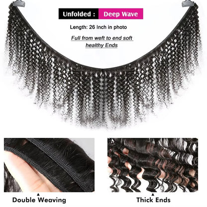 30 32 Inch Brazilian Loose Remy Deep Wave Human Hair Curly 1 Bundles 100%Raw Bundles
